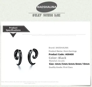 Detail of black acrylic horn stud earrings showing available sizes from 4mm to 10mm