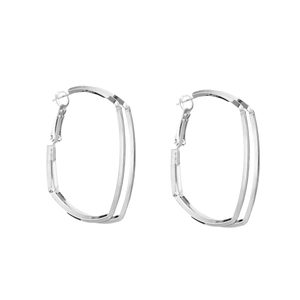Elegant geometric hollow silver hoop earrings with double-layered polished metal design