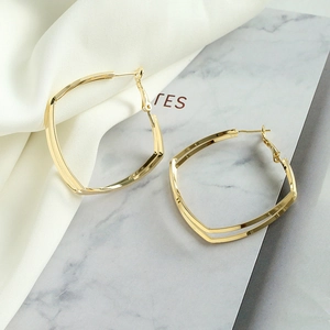 Elegant gold double-layered geometric rhombus drop earrings with a polished finish