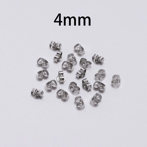 Detailed macro view of 4mm silver butterfly metal earring backs for DIY jewelry making