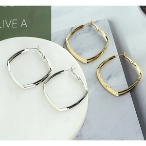 Luxe double layered square hoop earrings in polished gold and silver finish
