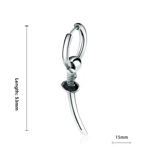 Detail view of silver samurai sword earrings showing 53mm length and 15mm width