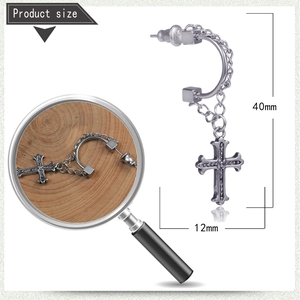 Detailed view of Gothic cross earring size showing 40mm length and 12mm width details
