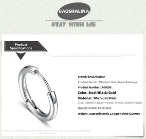 Detailed size chart for stainless steel hoop earrings in silver black and gold tones