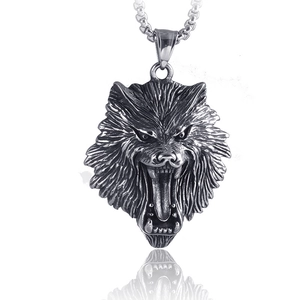 Vintage Titanium Steel Roaring Wolf Head Pendant Necklace For Men Hip Hop Punk Gothic Animal Style Antique Silver Jewelry Necklace