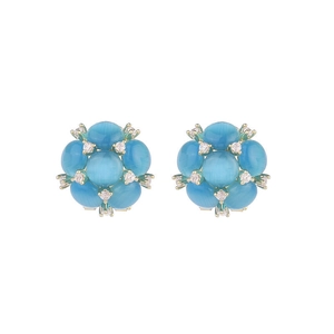 Eleganti orecchini a fiore in argento s925 con pietra occhio di gatto e finitura oro