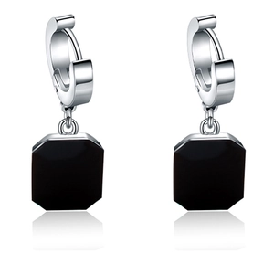 Minimalist Titanium Steel Geometric Octagon Drop Earrings For Men Women Black Enamel Dangle Earrings Polished Jewelry
