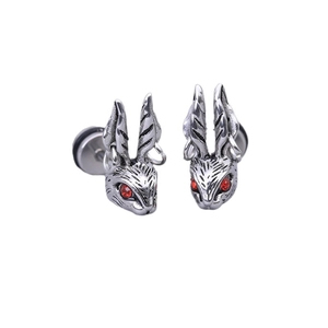 Boucles d'oreilles lapin gothiques en acier inoxydable avec yeux en cristal rouge
