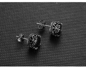 Boucles d'oreilles couronne gothiques en acier inoxydable noir avec pierres rondes