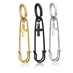 Punk Titanium Steel Safety Pin Cross Dangle Earrings For Women Men Gothic Stainless Steel Drop Earrings Jewelry
