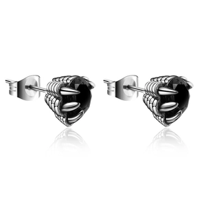 Punk Titanium Steel Dragon Claw Stud Earring For Men Women Gothic Vintage Black Rhinestone Single Earring Personalized Jewelry