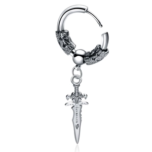 Boucles d'Oreilles Créoles Gothiques en Acier Inoxydable Poignard Croix Punk Bijoux Vintage Unisexe Couleur Argent