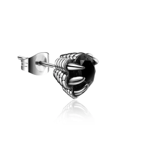 Minimalist black gemstone dragon claw stud earring in punk stainless steel style