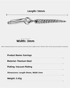 Detail view of silver spiral cone cross earring with 54mm length and vacuum plating