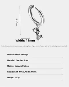 Detail view of silver titanium steel cross earring with vacuum plating finish