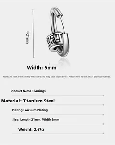 Detail view of silver titanium steel cross earring with Buddhist swastika texture