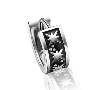 Vintage Titanium Steel Huggie Hoop Earrings For Men Women Antique Silver Star Engraved Punk Hip Hop Jewelry Gift