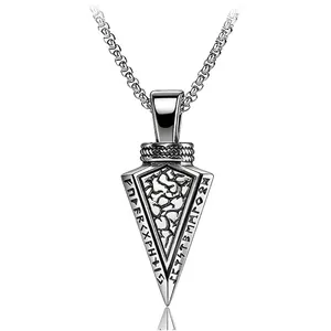 Vintage Nordic Viking Rune Arrowhead Pendant Necklace Stainless Steel Titanium Steel Engraved Arrow Necklace For Men Women
