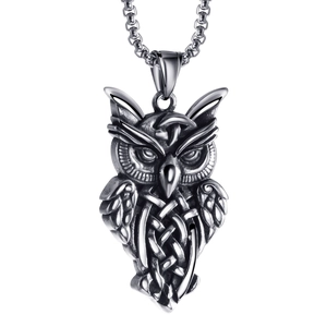 Vintage Stainless Steel Owl Celtic Knot Pendant Necklace Retro Antique Silver Oxidized Animal Jewelry For Men Women Gift