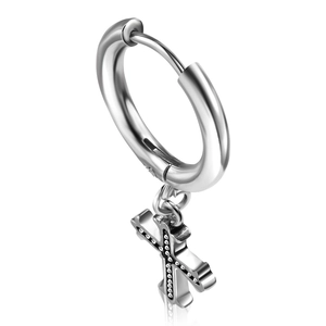 Vintage Titanium Steel Cross Pendant Hoop Earrings For Men Women Punk Gothic Silver Color Minimalist Dangle Earrings Jewelry
