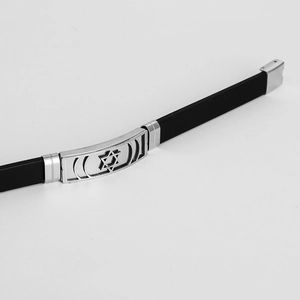 Bracelet pour homme en acier inoxydable à l'étoile de David et silicone noir