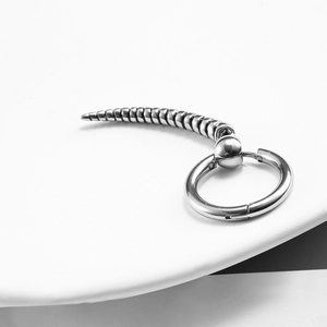 Polished stainless steel hoop earring with a creative bionic scorpion tail pendant
