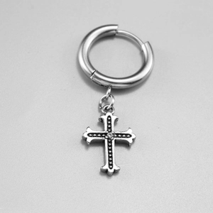 Minimalist silver stainless steel hoop earrings with vintage cross pendants for men and women