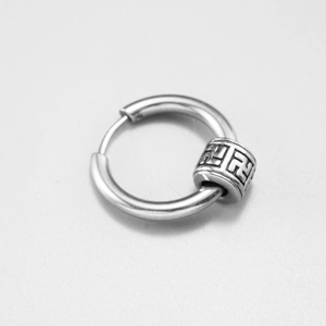 Minimalist stainless steel hoop earring with engraved swivel bead and cross motif