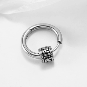 Vintage stainless steel cross earring with rotating swastika pattern cylinder charm