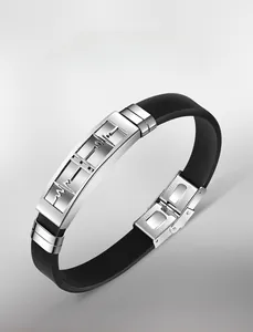 Macro detail of stainless steel bracelet featuring hollow heartbeat wave design