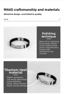Détail d'un bracelet en acier titane avec motif gecko ajouré et bracelet en silicone noir