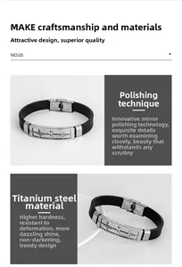 Macro detail of polished stainless steel bracelet with ECG pattern and black silicone strap
