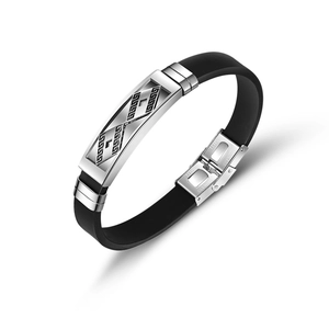 Bracciale da Uomo in Acciaio Inossidabile e Silicone Motivo a Greca Lucidato Geometrico Gioielli Maschili Regalo per Lui