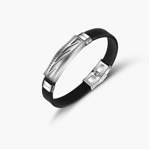 Bracelet Homme Tendance en Acier Inoxydable et Silicone Punk Motif Grec Creux Bracelet de Sport Bijoux de Mode Cadeau