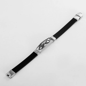 Bracciale da uomo in acciaio inossidabile e silicone con classico motivo greco