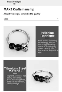 Détails des boucles d'oreilles en acier inoxydable avec crâne et perles noires polies miroir