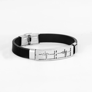 Black silicone sports bracelet with hollow pulse pattern and steel clasp for men