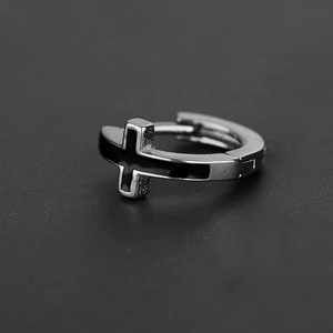 Surgical stainless steel hoop earrings with black enamel cross pattern in goth style