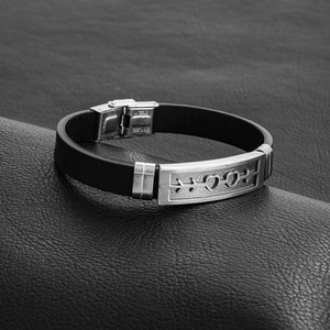Hohlherz-Pfeil-Edelstahlarmband mit schwarzem Silikonarmband für Damen und Herren