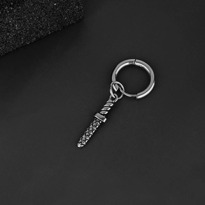 Minimalist stainless steel hoop earring with detailed sword dagger pendant for men and women