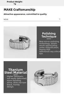 Détails de boucles d'oreilles en acier titane argenté avec textures striées verticales