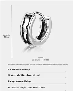 Detail view of 12mm x 11mm silver titanium steel earring with black lightning texture