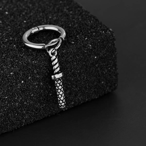 Retro punk style stainless steel hoop earring with vintage woven texture cylinder charm