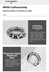 Détails des boucles d'oreilles étoiles en acier inoxydable poli pesant 1g, fini miroir