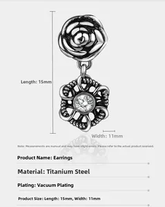 Détails des boucles d'oreilles rétro en acier titane avec pendentif fleur et zircon