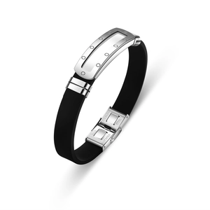 Bracelet Homme en Acier Inoxydable Ajouré avec Bande en Silicone Mode Individuelle Jonc Sportif Style Industriel Ajustable