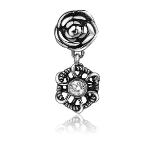 Boucles d'Oreilles Clous en Acier Titane Vintage avec Fleur de Rose et Strass Blanc Argent Antique pour Femme