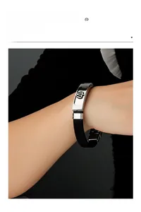 Detail of a hollow titanium steel bracelet featuring a crown crest on the metal buckle