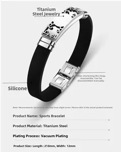 Detail of hollow stainless steel panel on a black silicone sports bracelet strap