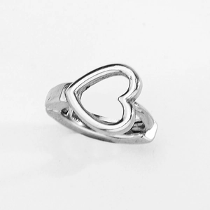 Minimalist silver heart-shaped stainless steel earrings on a clean white background
